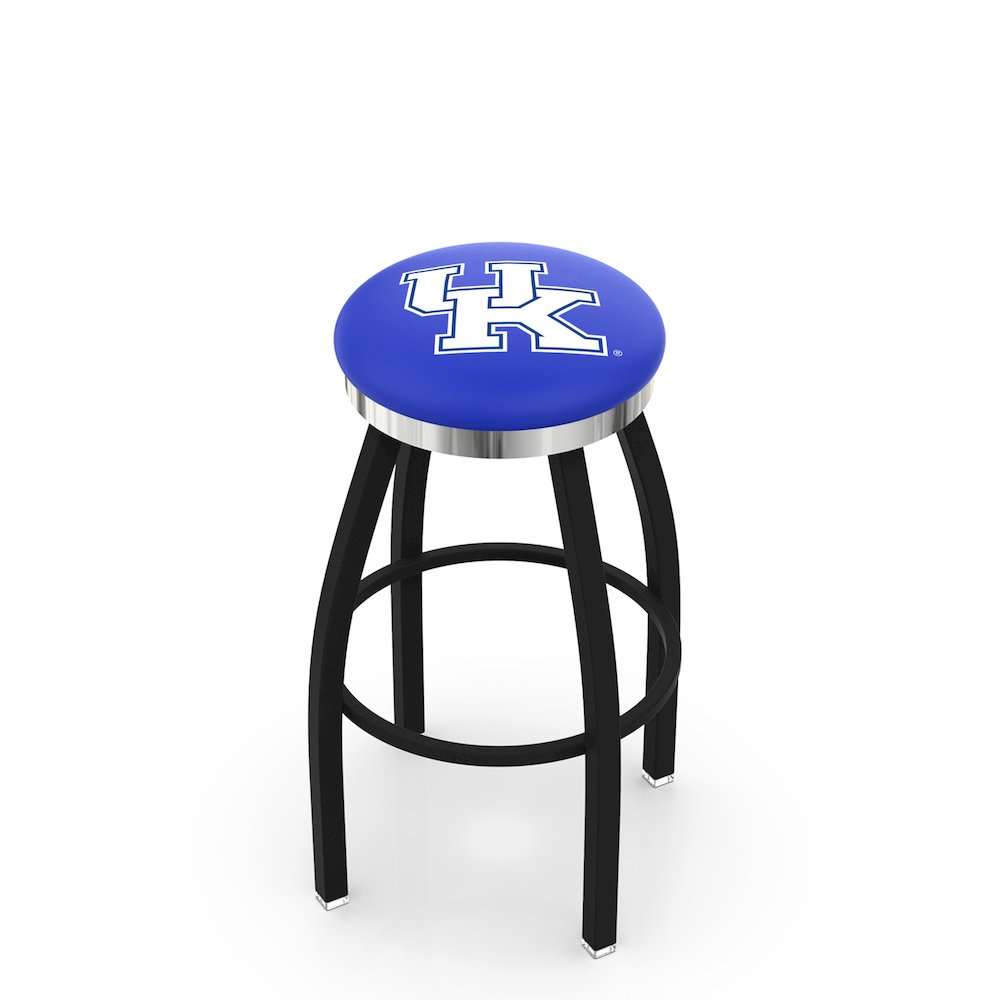 36" L8B2C - Black Wrinkle Kentucky "UK" Swivel Bar Stool with Chrome Accent Ring by Holland Bar Stool Company. Picture 1