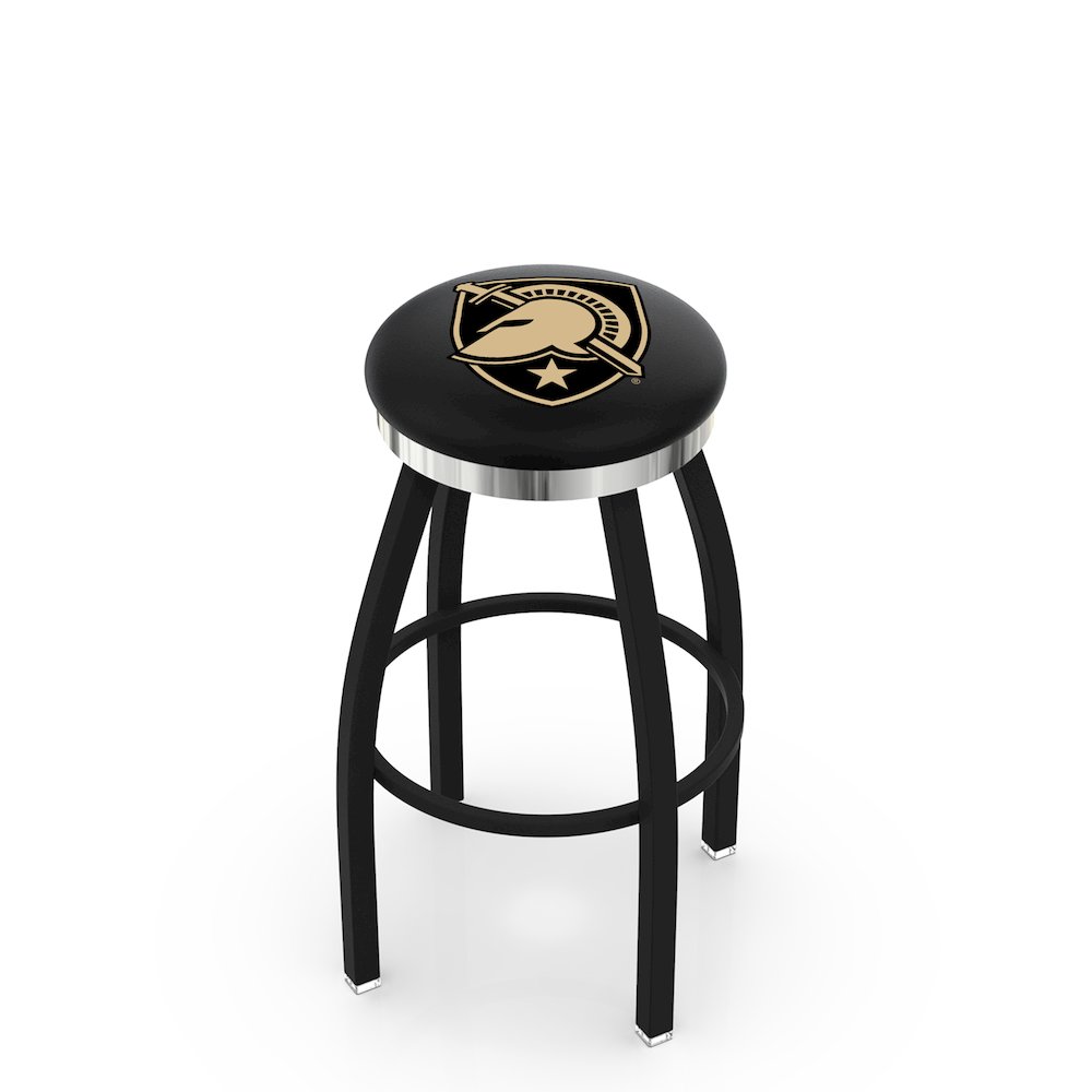 36" L8B2C - Black Wrinkle US Military Academy (ARMY) Swivel Bar Stool with Chrome Accent Ring by Holland Bar Stool Company. Picture 1