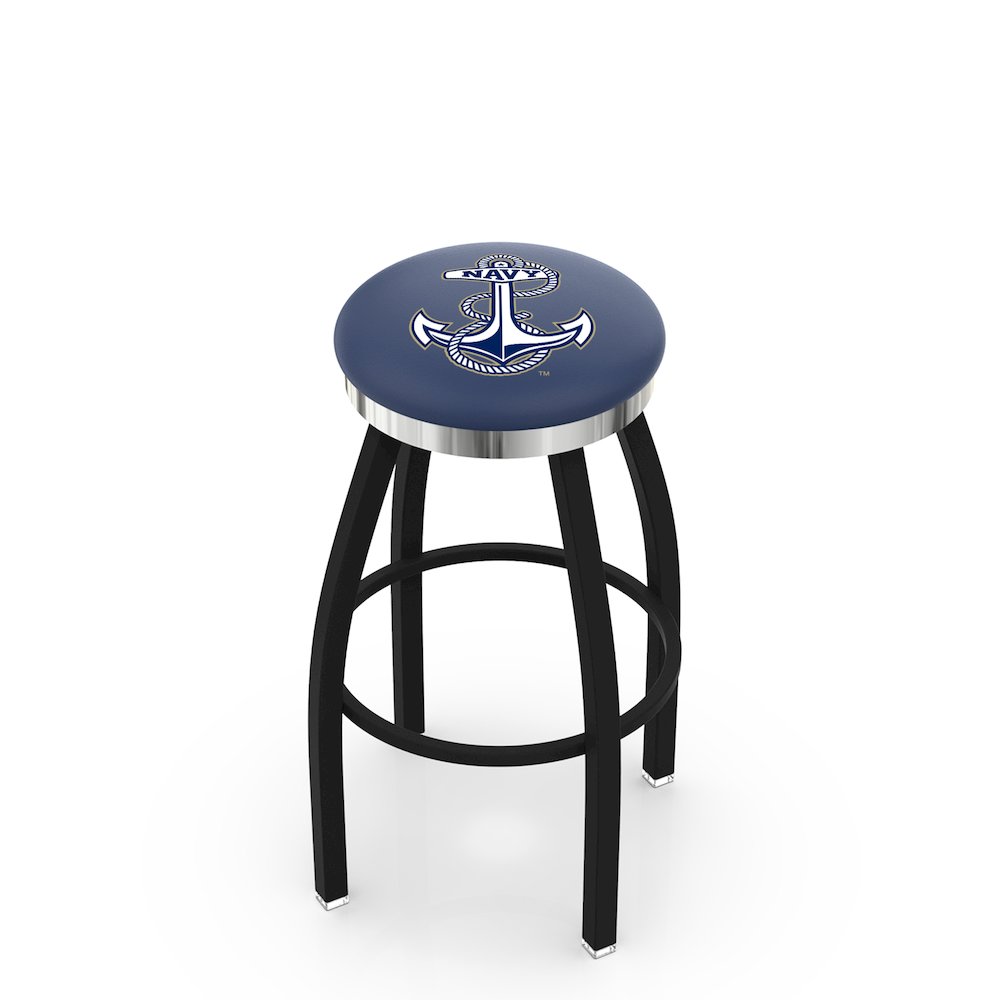 36" L8B2C - Black Wrinkle US Naval Academy (NAVY) Swivel Bar Stool with Chrome Accent Ring by Holland Bar Stool Company. Picture 1