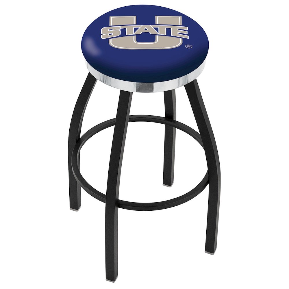 36" L8B2C - Black Wrinkle Utah State Swivel Bar Stool with Chrome Accent Ring by Holland Bar Stool Company. Picture 1