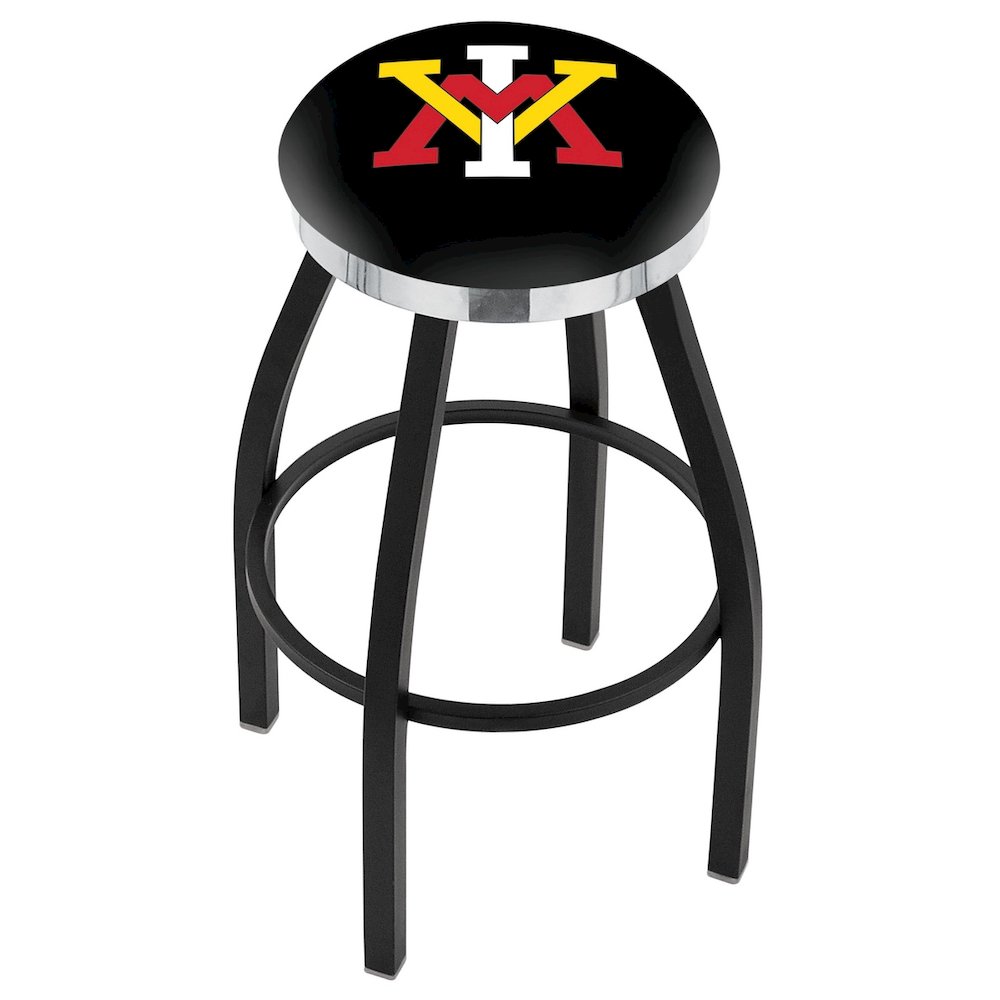 36" L8B2C - Black Wrinkle Virginia Military Institute Swivel Bar Stool with Chrome Accent Ring by Holland Bar Stool Company. Picture 1