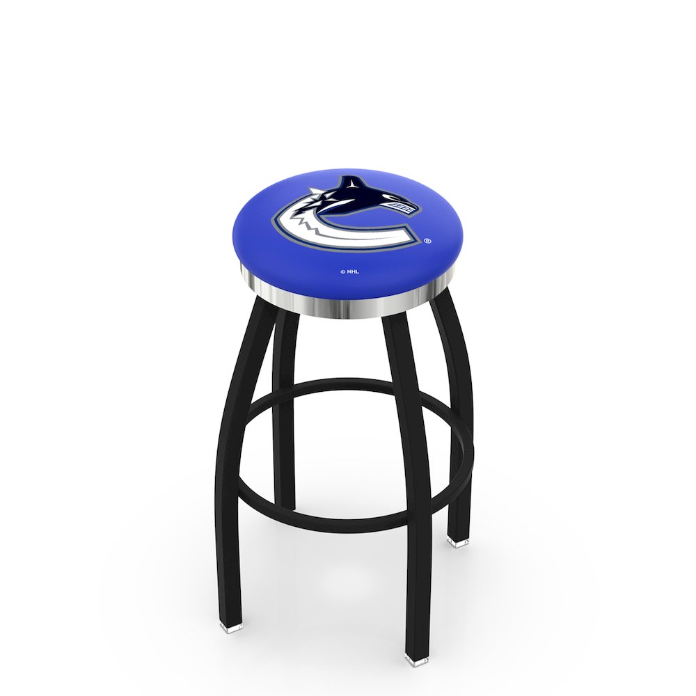 36" L8B2C - Black Wrinkle Vancouver Canucks Swivel Bar Stool with Chrome Accent Ring by Holland Bar Stool Company. Picture 1