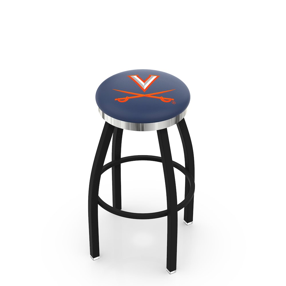 36" L8B2C - Black Wrinkle Virginia Swivel Bar Stool with Chrome Accent Ring by Holland Bar Stool Company. Picture 1