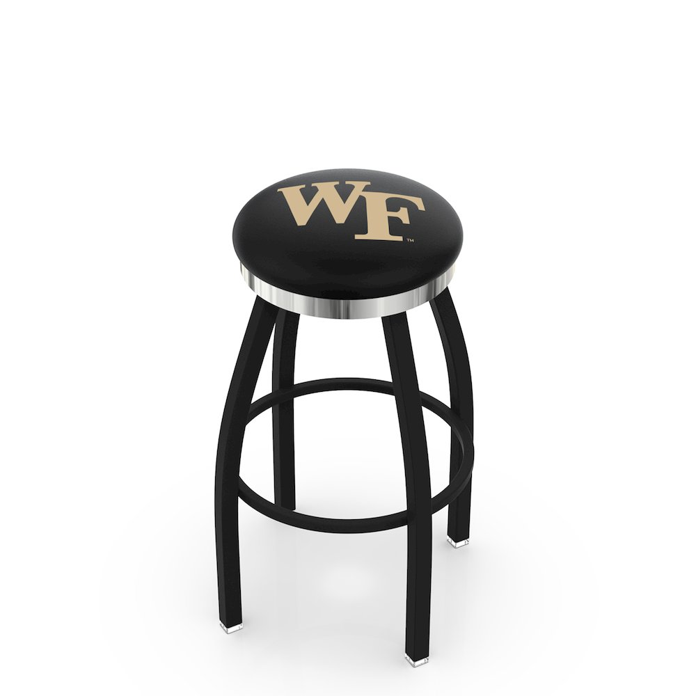 36" L8B2C - Black Wrinkle Wake Forest Swivel Bar Stool with Chrome Accent Ring by Holland Bar Stool Company. Picture 1