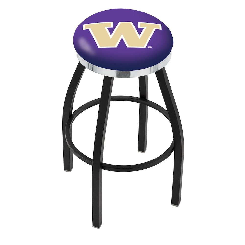 36" L8B2C - Black Wrinkle Washington Swivel Bar Stool with Chrome Accent Ring by Holland Bar Stool Company. Picture 1