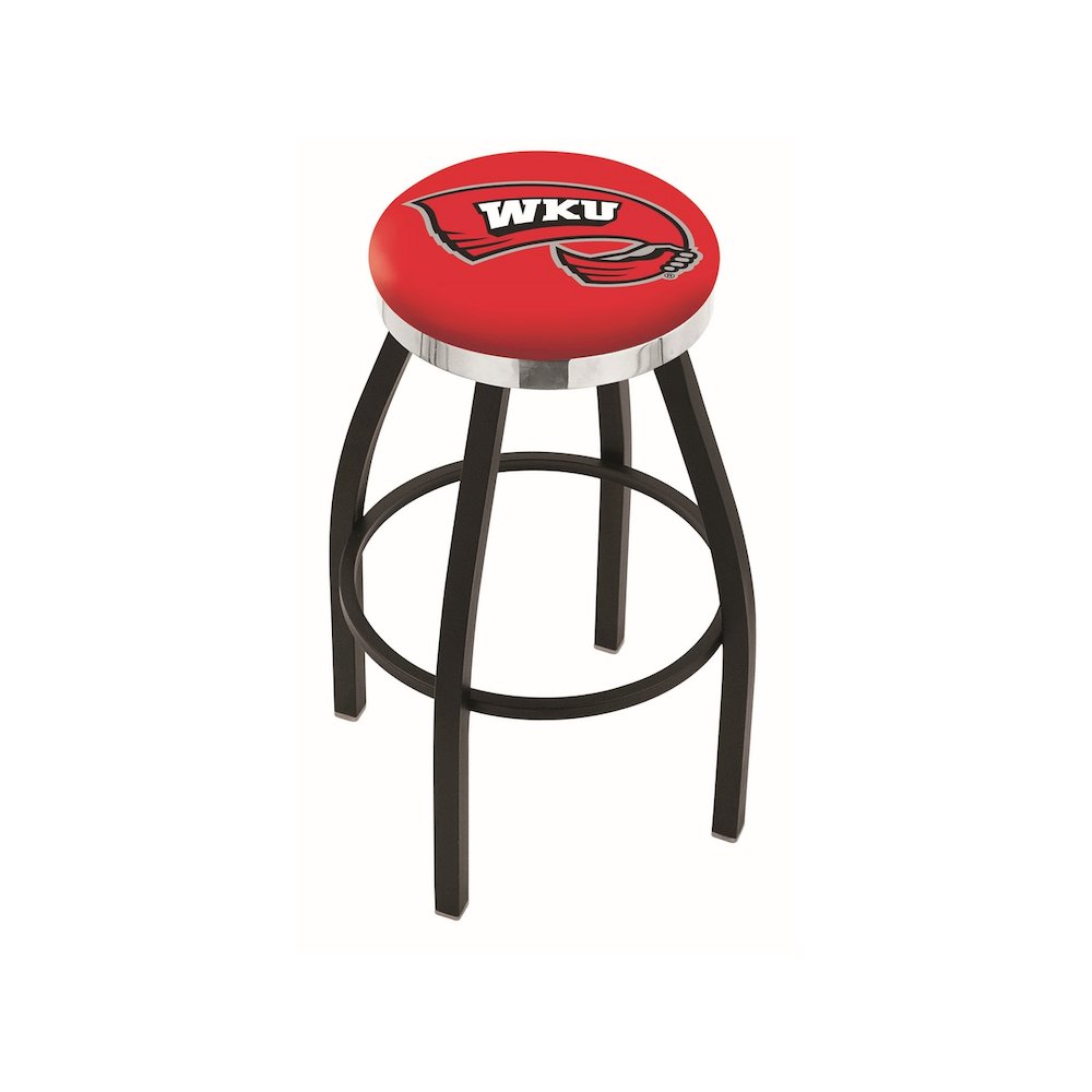 36" L8B2C - Black Wrinkle Western Kentucky Swivel Bar Stool with Chrome Accent Ring by Holland Bar Stool Company. Picture 1
