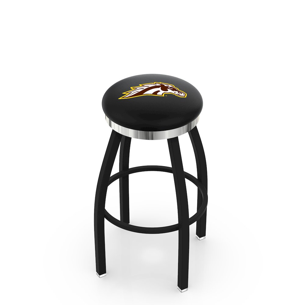 36" L8B2C - Black Wrinkle Western Michigan Swivel Bar Stool with Chrome Accent Ring by Holland Bar Stool Company. Picture 1