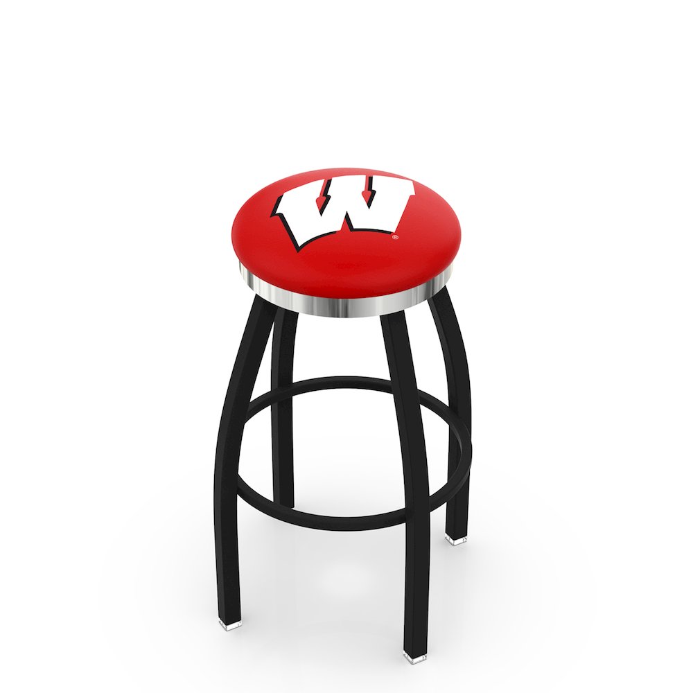 36" L8B2C - Black Wrinkle Wisconsin "W" Swivel Bar Stool with Chrome Accent Ring by Holland Bar Stool Company. Picture 1