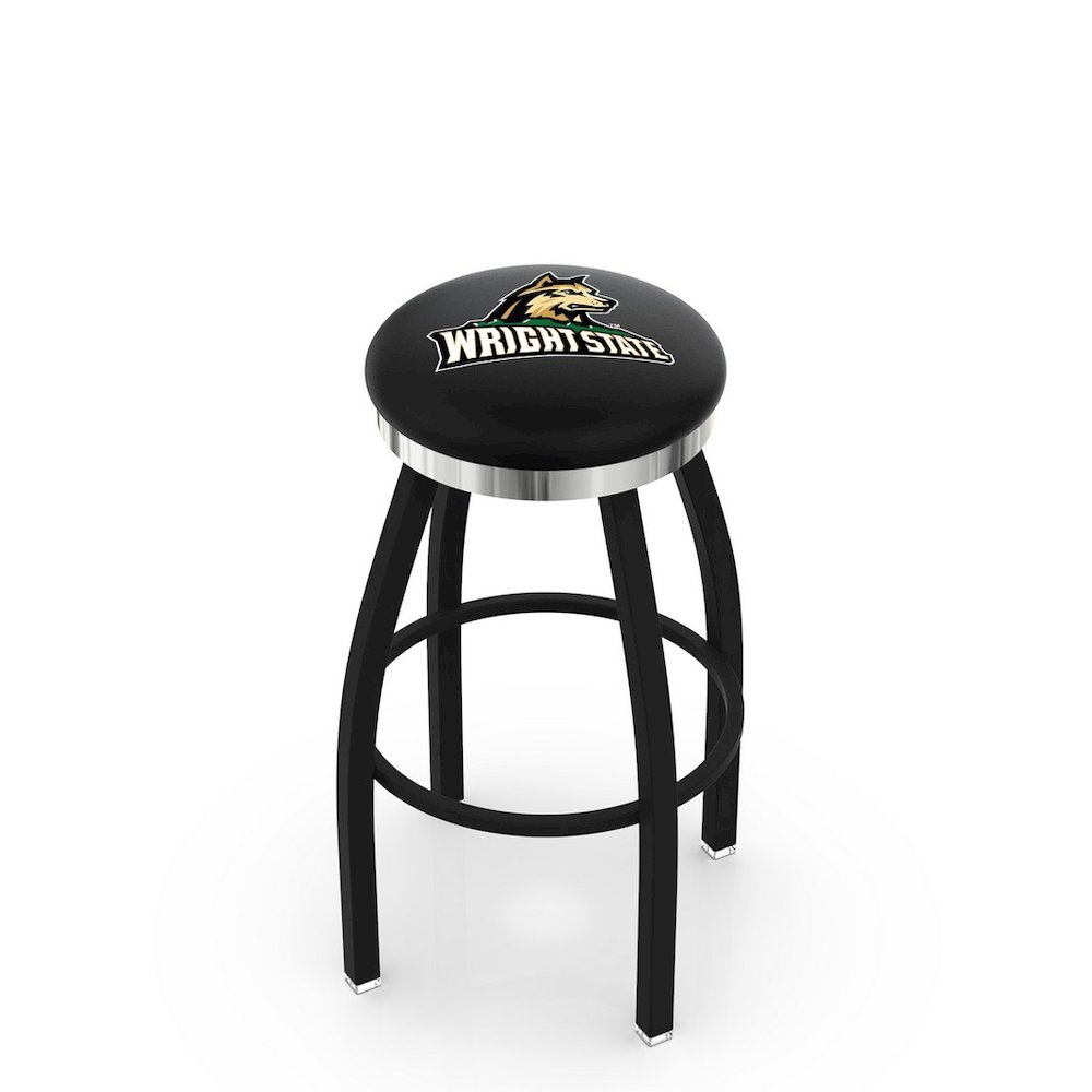 36" L8B2C - Black Wrinkle Wright State Swivel Bar Stool with Chrome Accent Ring by Holland Bar Stool Company. Picture 1