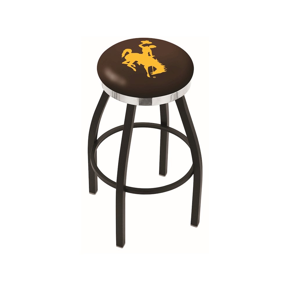 36" L8B2C - Black Wrinkle Wyoming Swivel Bar Stool with Chrome Accent Ring by Holland Bar Stool Company. Picture 1