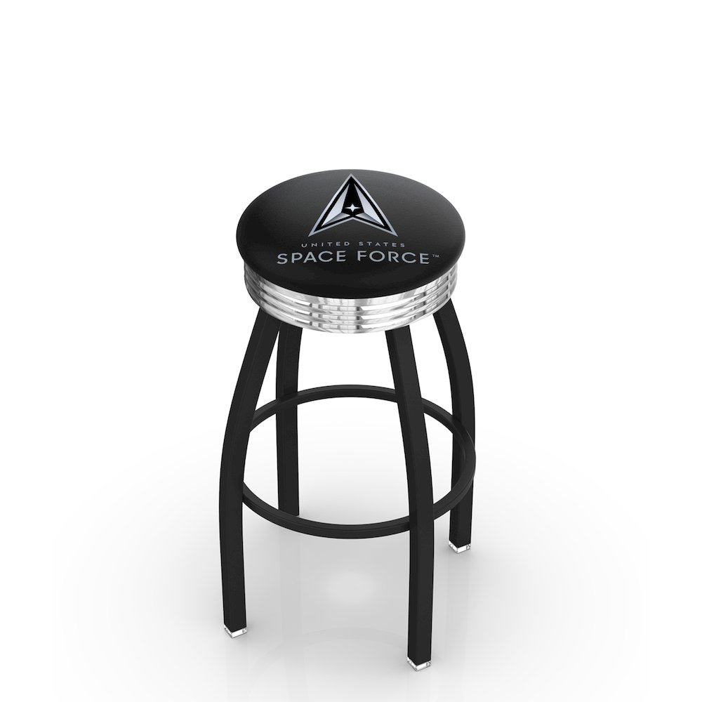 U.S. Space Force 25" Swivel Counter Stool with a Black Wrinkle and Chrome Finish. Picture 1
