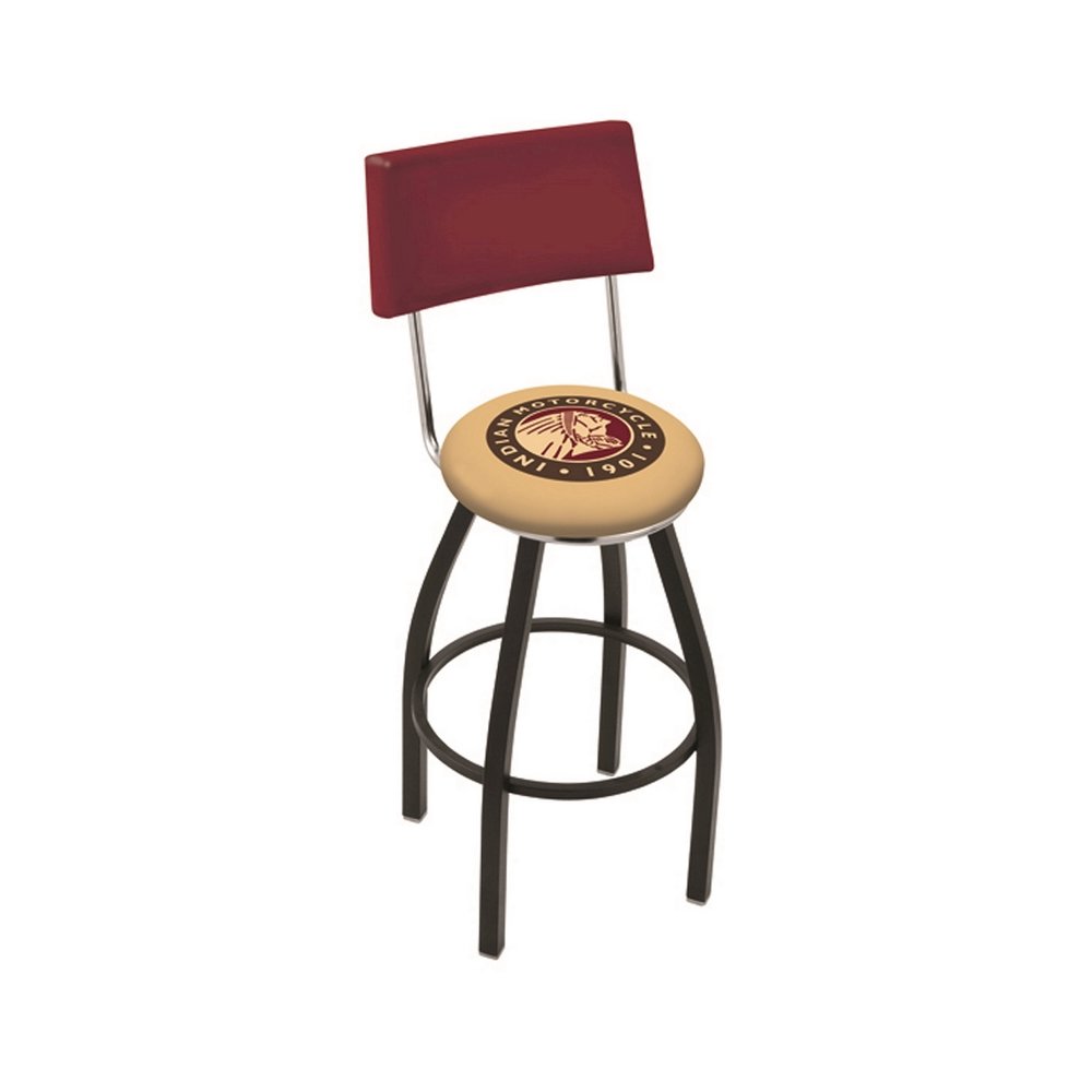 25" L8C3C - Chrome Indian Motorcycle Swivel Bar Stool with 2.5" Ribbed Accent Ring by Holland Bar Stool Company. Picture 1