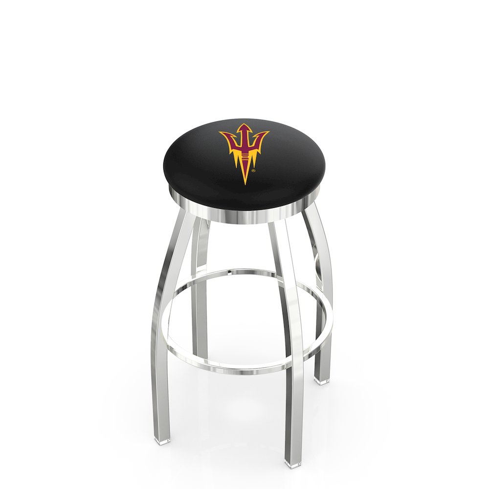 25" L8C2C - Chrome Arizona State Swivel Bar Stool with Accent Ring and Pitchfork Logo by Holland Bar Stool Company. Picture 1