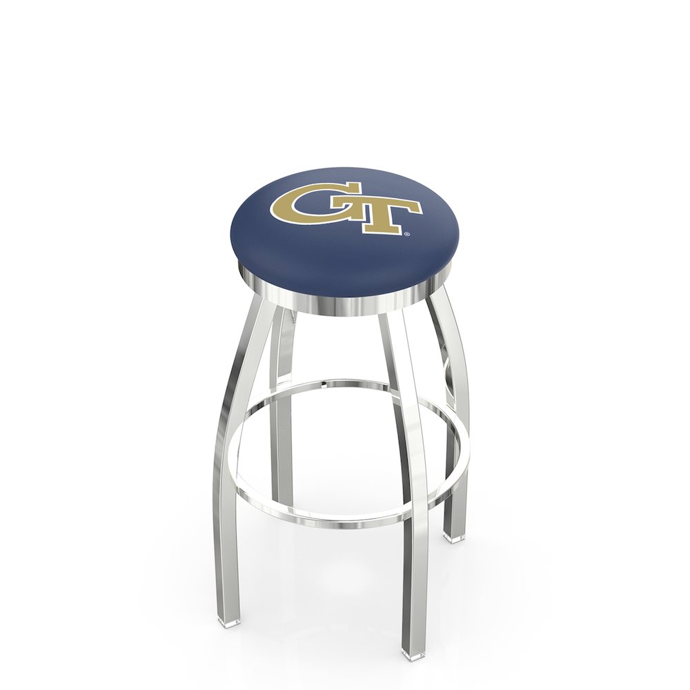 30" L8C2C - Chrome Georgia Tech Swivel Bar Stool with Accent Ring by Holland Bar Stool Company. Picture 1
