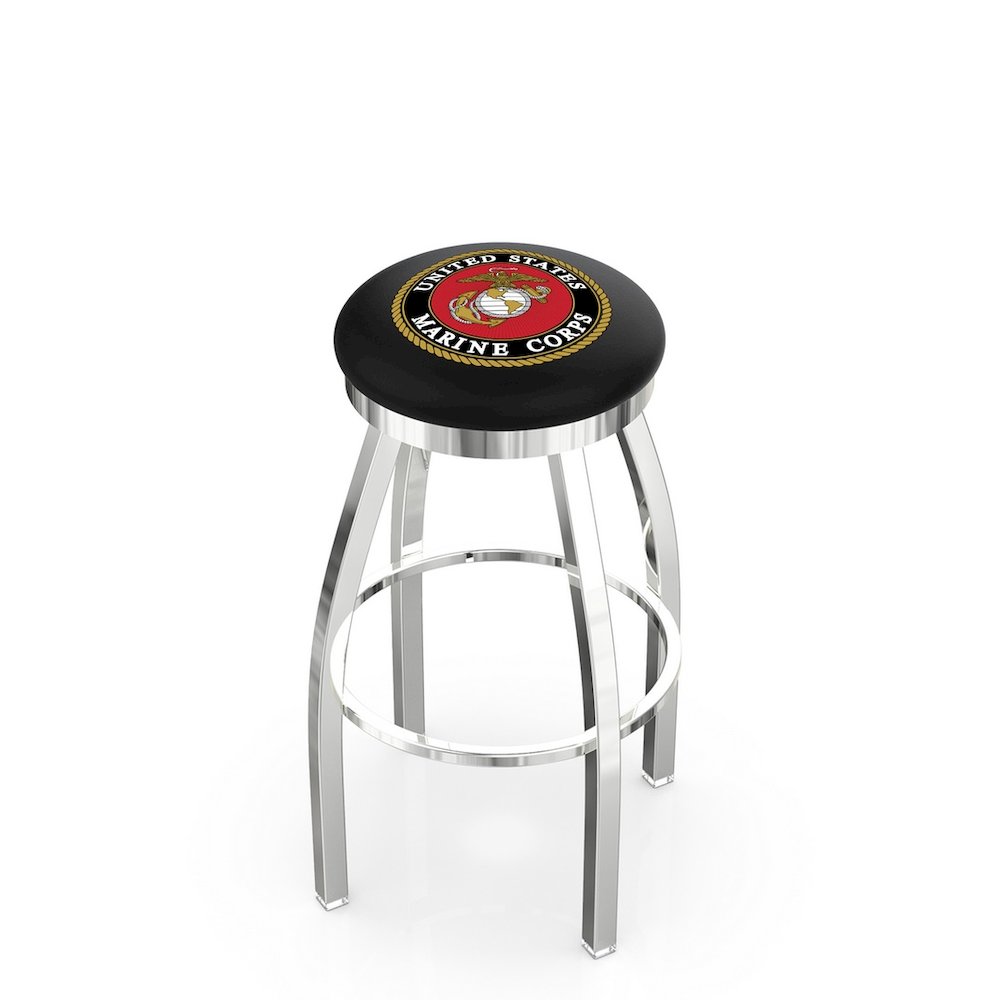 30" L8C2C - Chrome U.S. Marines Swivel Bar Stool with Accent Ring by Holland Bar Stool Company. Picture 1