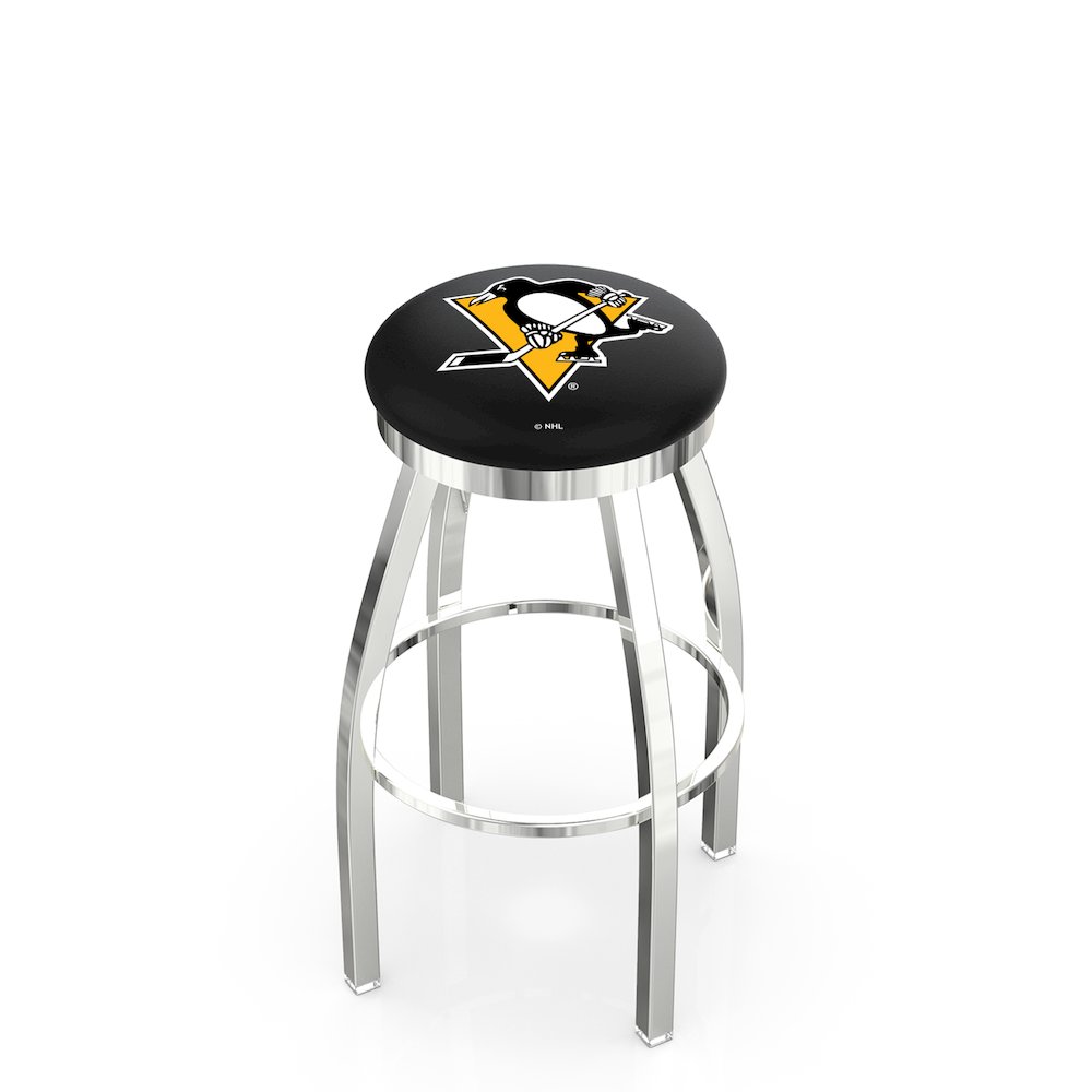 25" L8C2C - Chrome Pittsburgh Penguins Swivel Bar Stool with Accent Ring by Holland Bar Stool Company. Picture 1