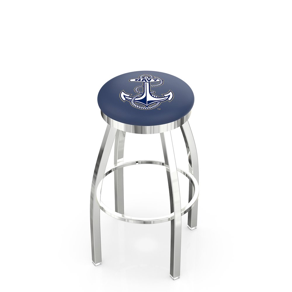 25" L8C2C - Chrome US Naval Academy (NAVY) Swivel Bar Stool with Accent Ring by Holland Bar Stool Company. Picture 1