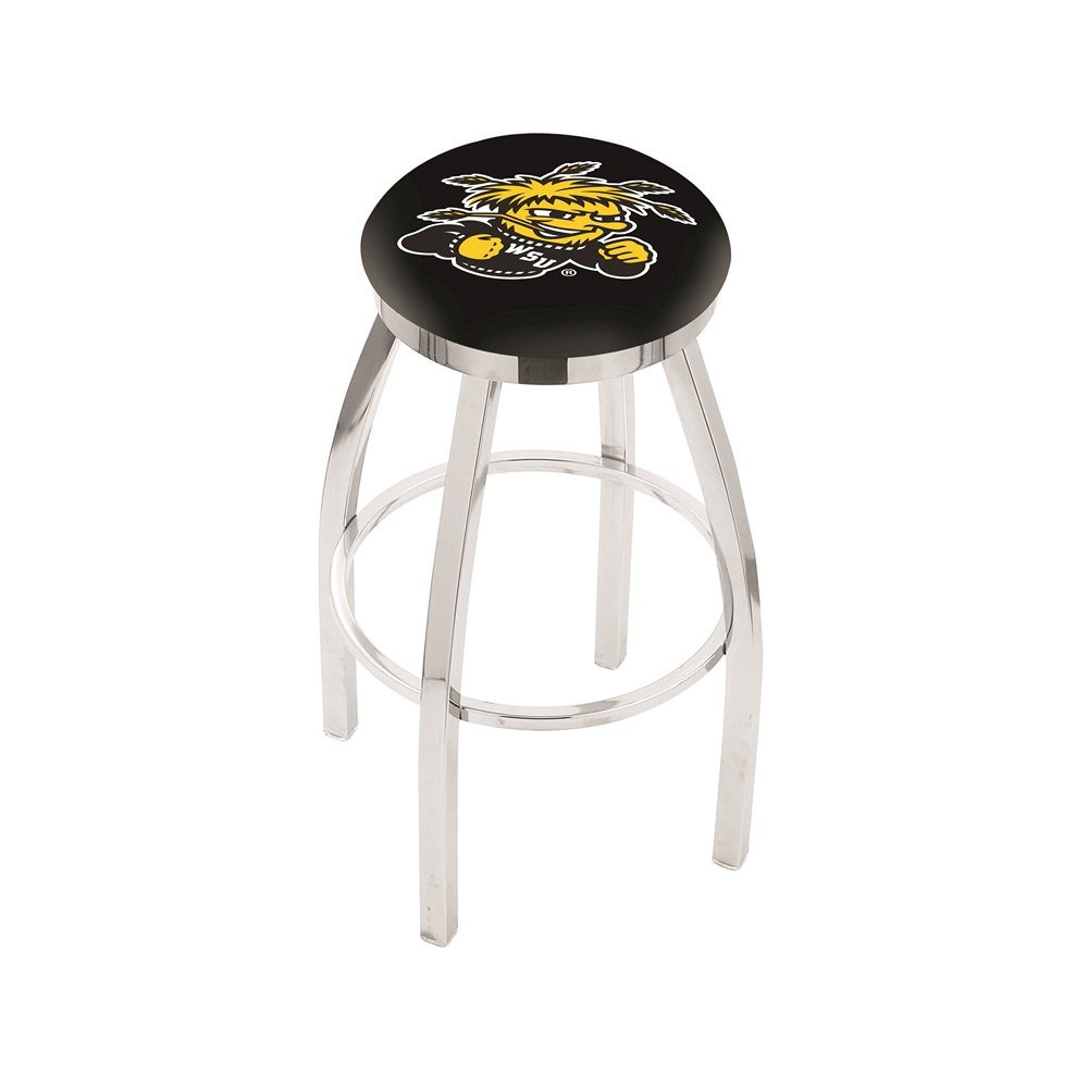 30" L8C2C - Chrome Wichita State Swivel Bar Stool with Accent Ring by Holland Bar Stool Company. Picture 1