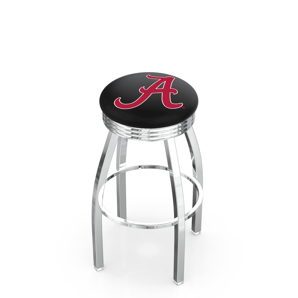 25" L8C3C - Chrome Alabama Swivel Bar Stool with 2.5" Ribbed Accent Ring by Holland Bar Stool Company. Picture 1