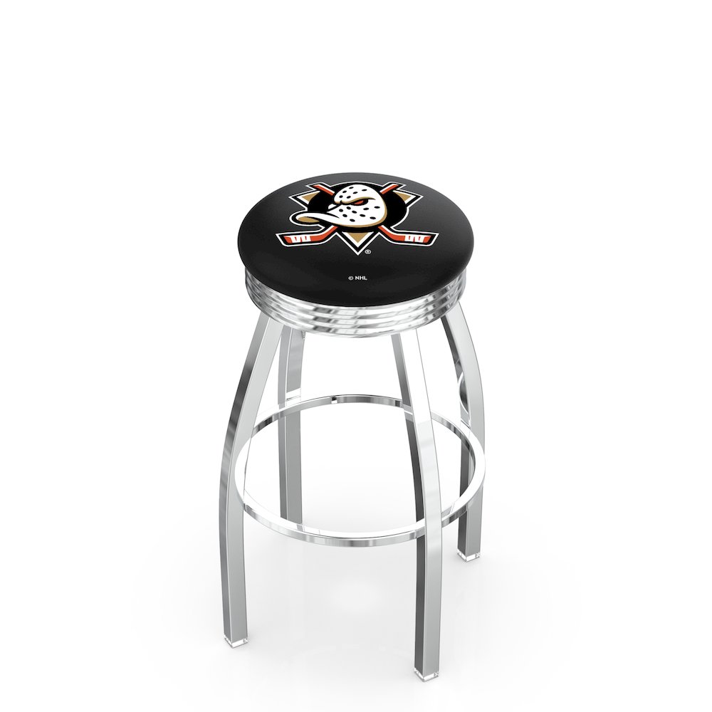 25" L8C3C - Chrome Anaheim Ducks Swivel Bar Stool with 2.5" Ribbed Accent Ring by Holland Bar Stool Company. Picture 1