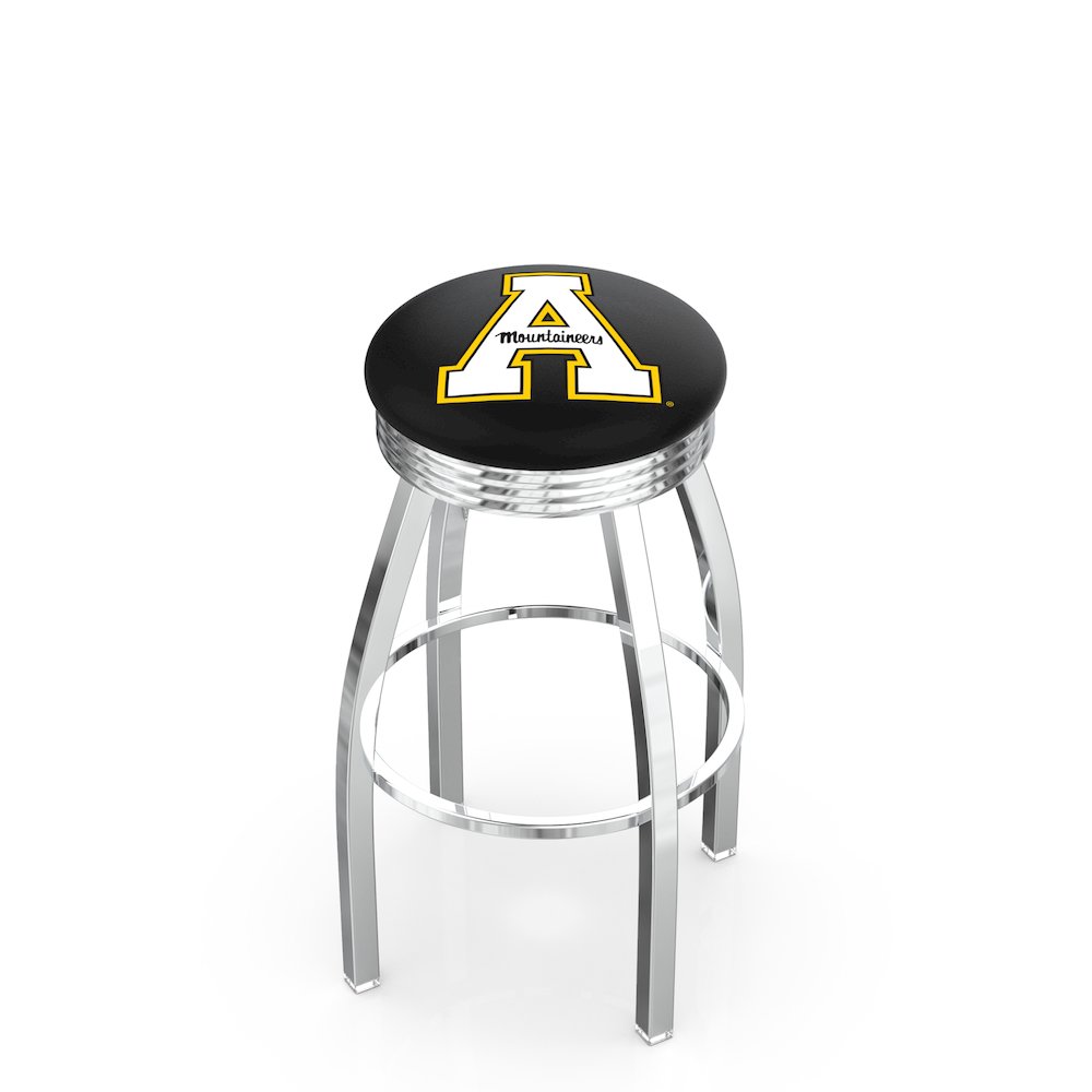 25" L8C3C - Chrome Appalachian State Swivel Bar Stool with 2.5" Ribbed Accent Ring by Holland Bar Stool Company. Picture 1