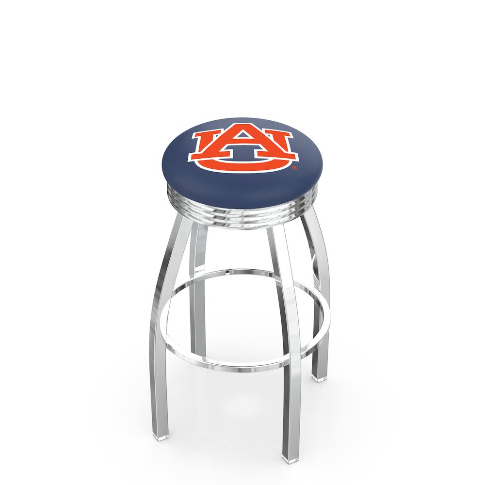 25" L8C3C - Chrome Auburn Swivel Bar Stool with 2.5" Ribbed Accent Ring by Holland Bar Stool Company. Picture 1