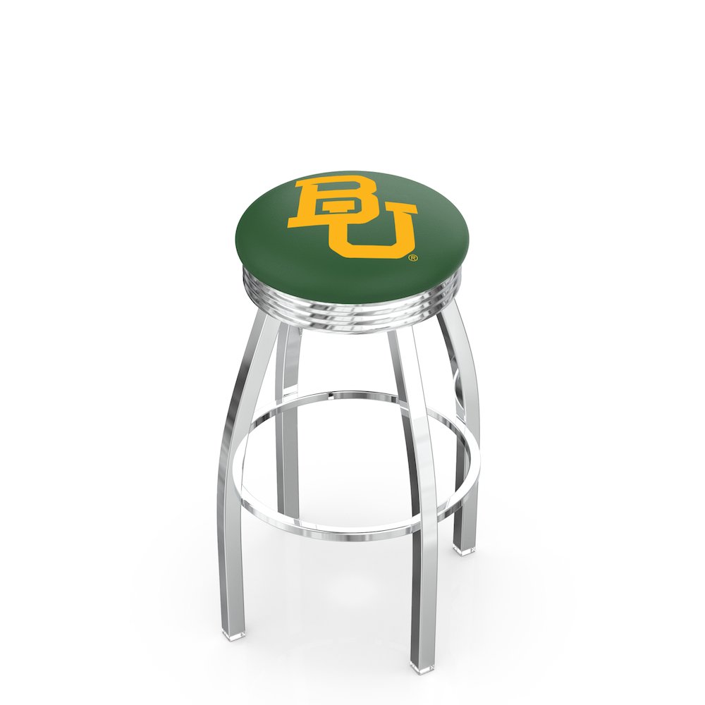 25" L8C3C - Chrome Baylor Swivel Bar Stool with 2.5" Ribbed Accent Ring by Holland Bar Stool Company. Picture 1