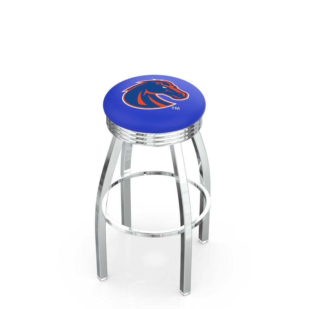 25" L8C3C - Chrome Boise State Swivel Bar Stool with 2.5" Ribbed Accent Ring by Holland Bar Stool Company. Picture 1