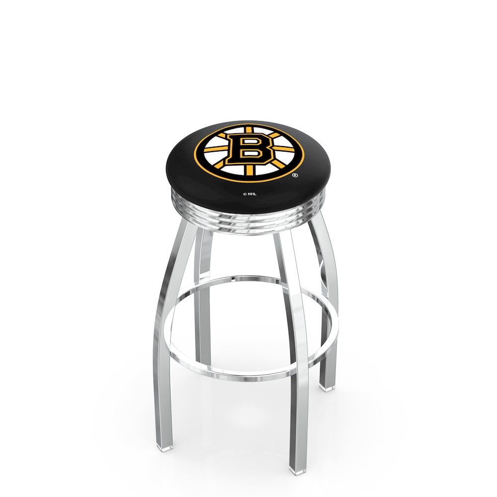 25" L8C3C - Chrome Boston Bruins Swivel Bar Stool with 2.5" Ribbed Accent Ring by Holland Bar Stool Company. Picture 1