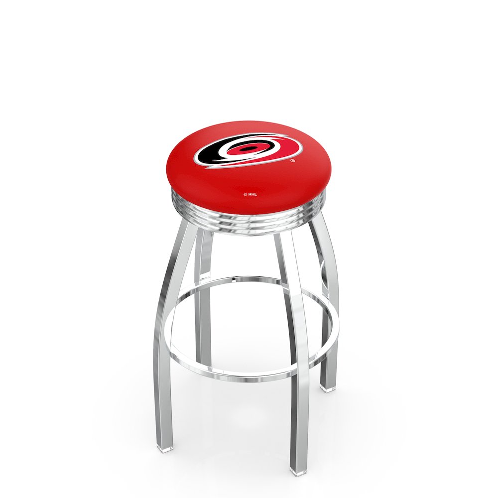 25" L8C3C - Chrome Carolina Hurricanes Swivel Bar Stool with 2.5" Ribbed Accent Ring by Holland Bar Stool Company. Picture 1