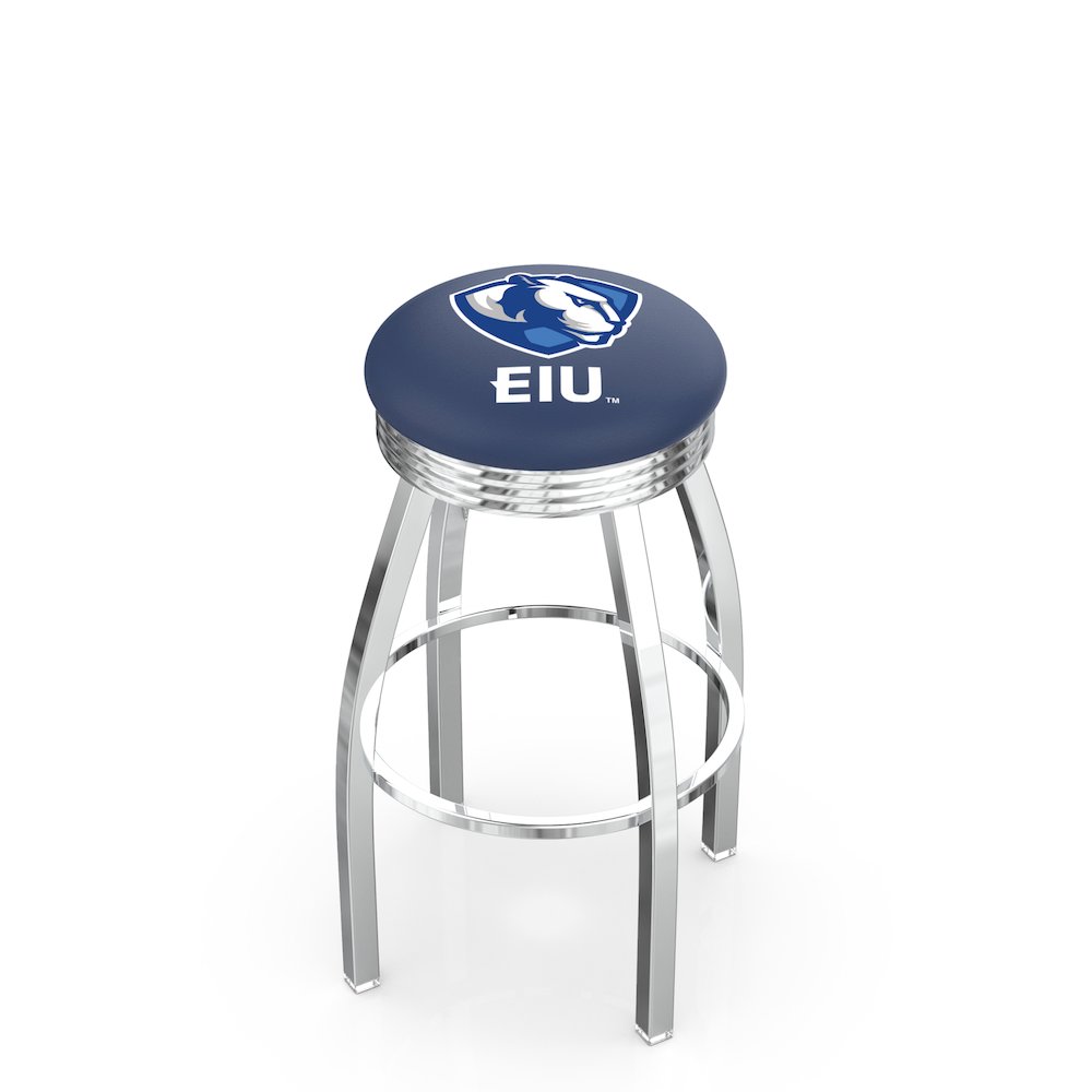 25" L8C3C - Chrome Eastern Illinois Swivel Bar Stool with 2.5" Ribbed Accent Ring by Holland Bar Stool Company. Picture 1