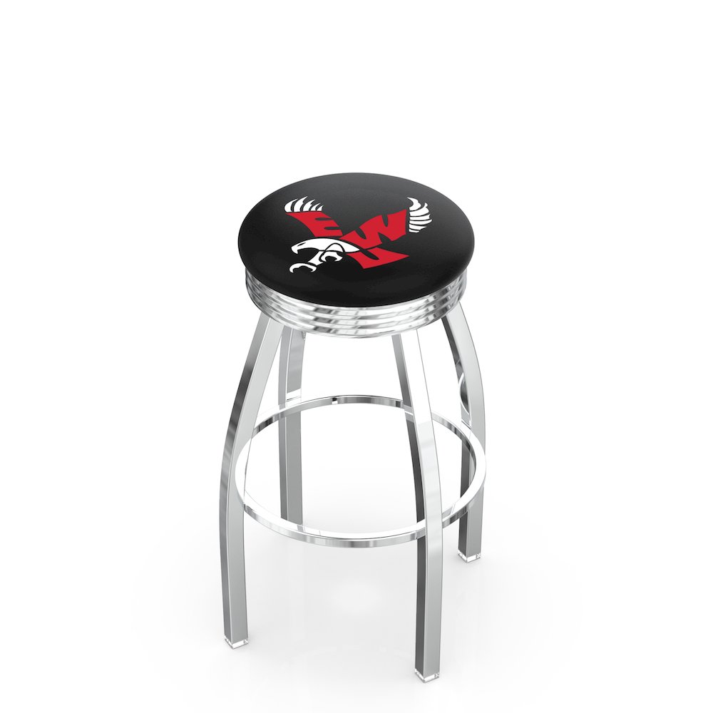 25" L8C3C - Chrome Eastern Washington Swivel Bar Stool with 2.5" Ribbed Accent Ring by Holland Bar Stool Company. Picture 1