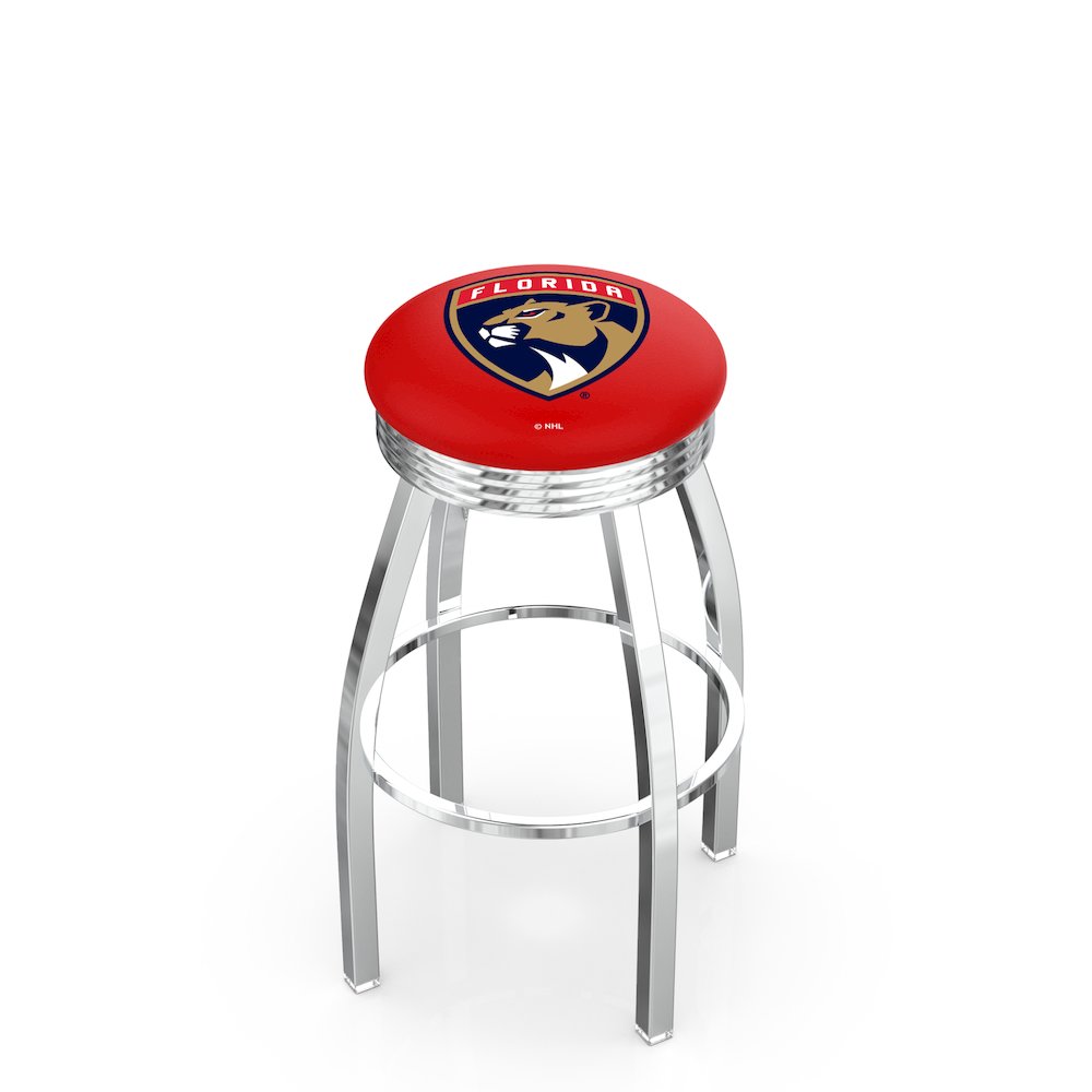 25" L8C3C - Chrome Florida Panthers Swivel Bar Stool with 2.5" Ribbed Accent Ring by Holland Bar Stool Company. Picture 1
