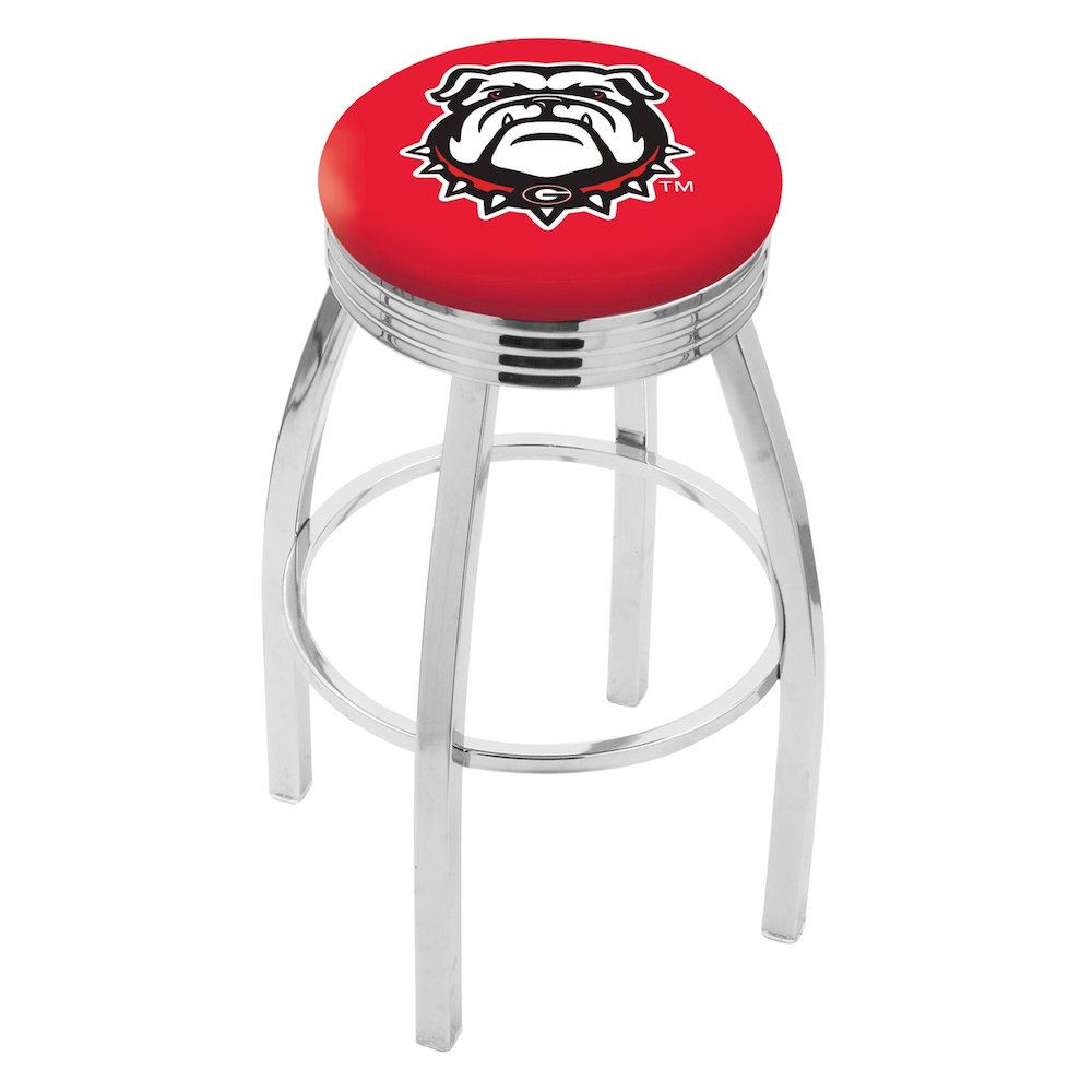 25" L8C3C - Chrome Georgia "Bulldog" Swivel Bar Stool with 2.5" Ribbed Accent Ring by Holland Bar Stool Company. Picture 1
