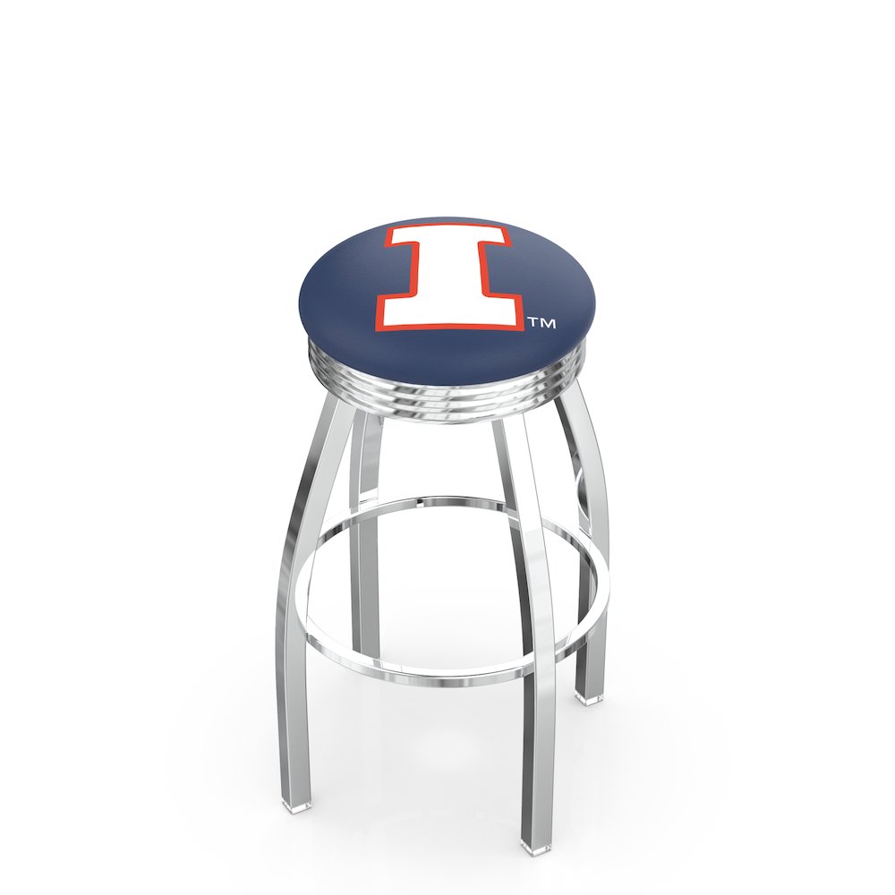 25" L8C3C - Chrome Illinois Swivel Bar Stool with 2.5" Ribbed Accent Ring by Holland Bar Stool Company. Picture 1