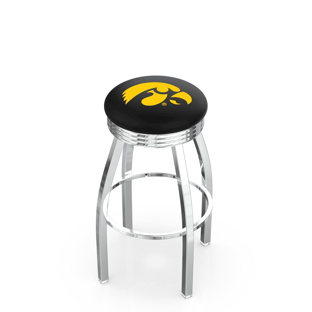 25" L8C3C - Chrome Iowa Swivel Bar Stool with 2.5" Ribbed Accent Ring by Holland Bar Stool Company. Picture 1