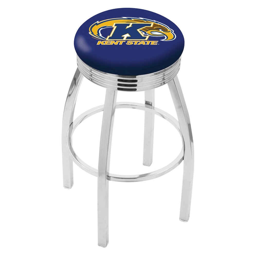 25" L8C3C - Chrome Kent State Swivel Bar Stool with 2.5" Ribbed Accent Ring by Holland Bar Stool Company. Picture 1
