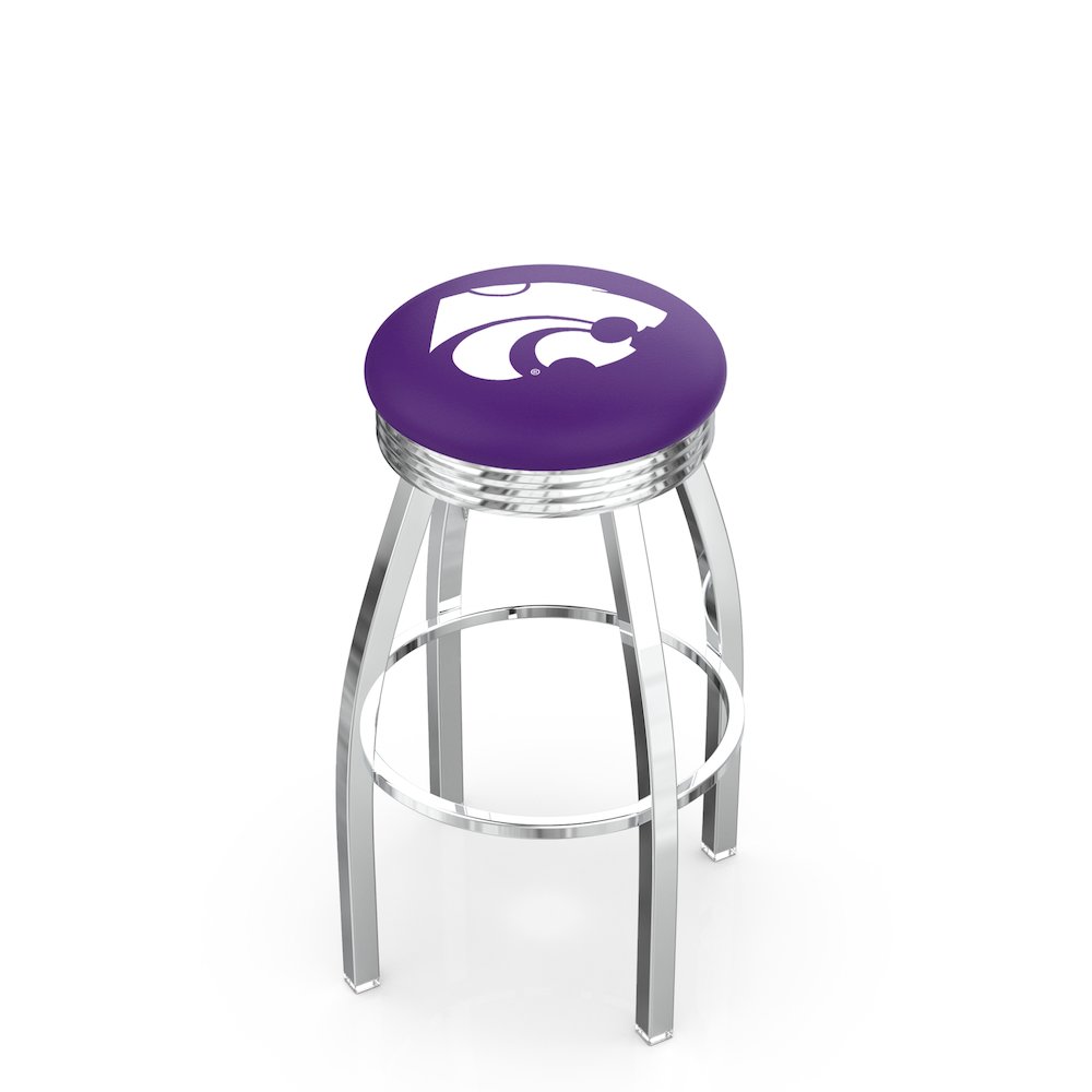 25" L8C3C - Chrome Kansas State Swivel Bar Stool with 2.5" Ribbed Accent Ring by Holland Bar Stool Company. Picture 1