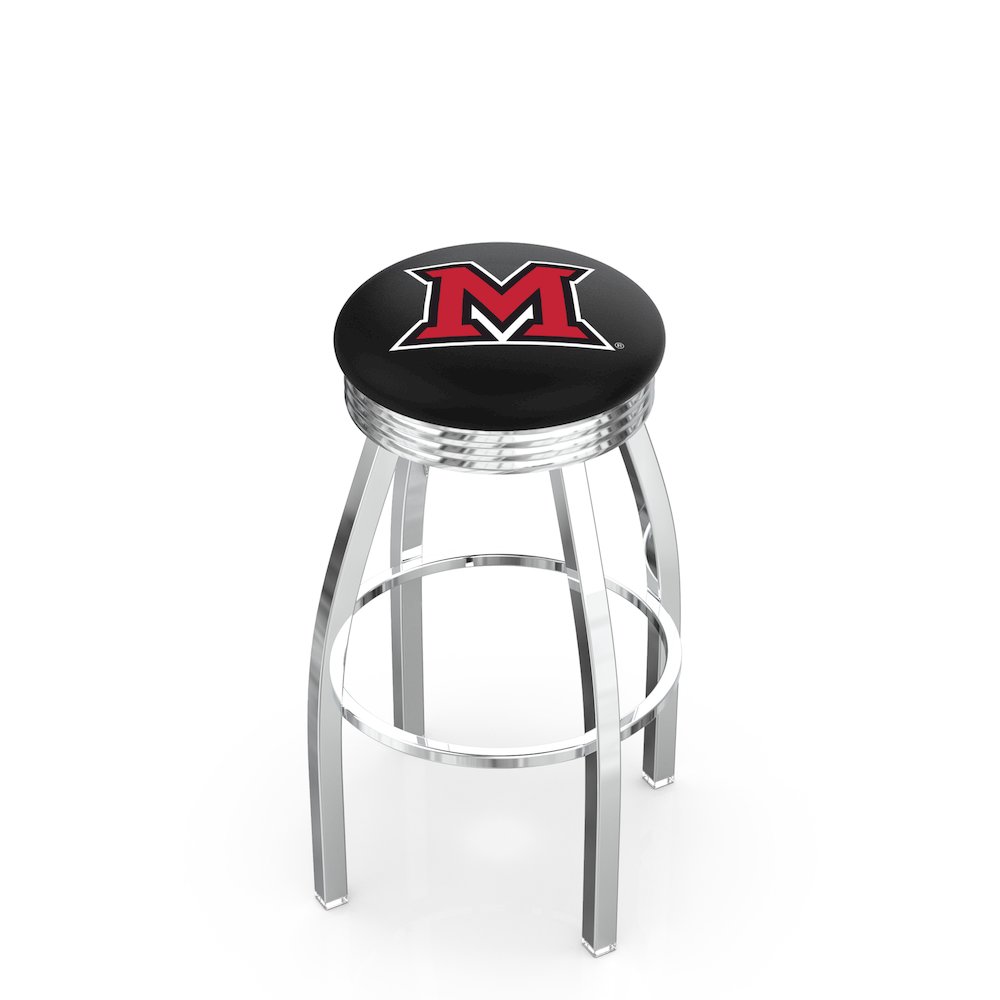 25" L8C3C - Chrome Miami (OH) Swivel Bar Stool with 2.5" Ribbed Accent Ring by Holland Bar Stool Company. Picture 1