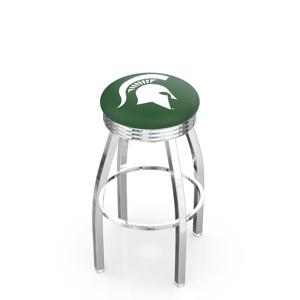 25" L8C3C - Chrome Michigan State Swivel Bar Stool with 2.5" Ribbed Accent Ring by Holland Bar Stool Company. Picture 1