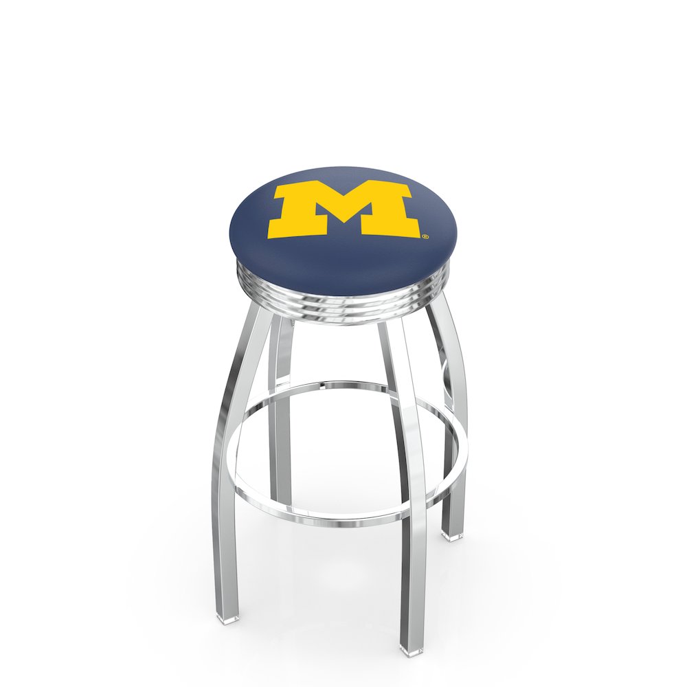25" L8C3C - Chrome Michigan Swivel Bar Stool with 2.5" Ribbed Accent Ring by Holland Bar Stool Company. Picture 1