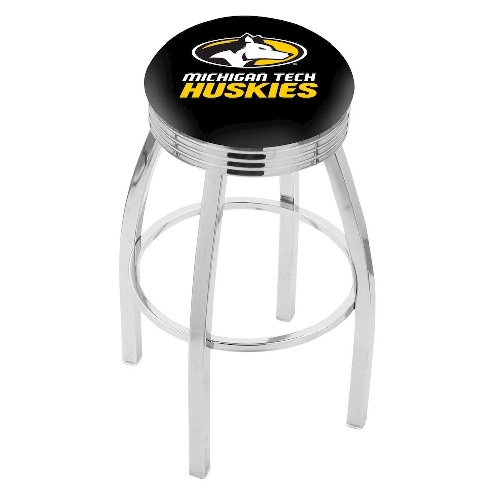 25" L8C3C - Chrome Michigan Tech Swivel Bar Stool with 2.5" Ribbed Accent Ring by Holland Bar Stool Company. Picture 1