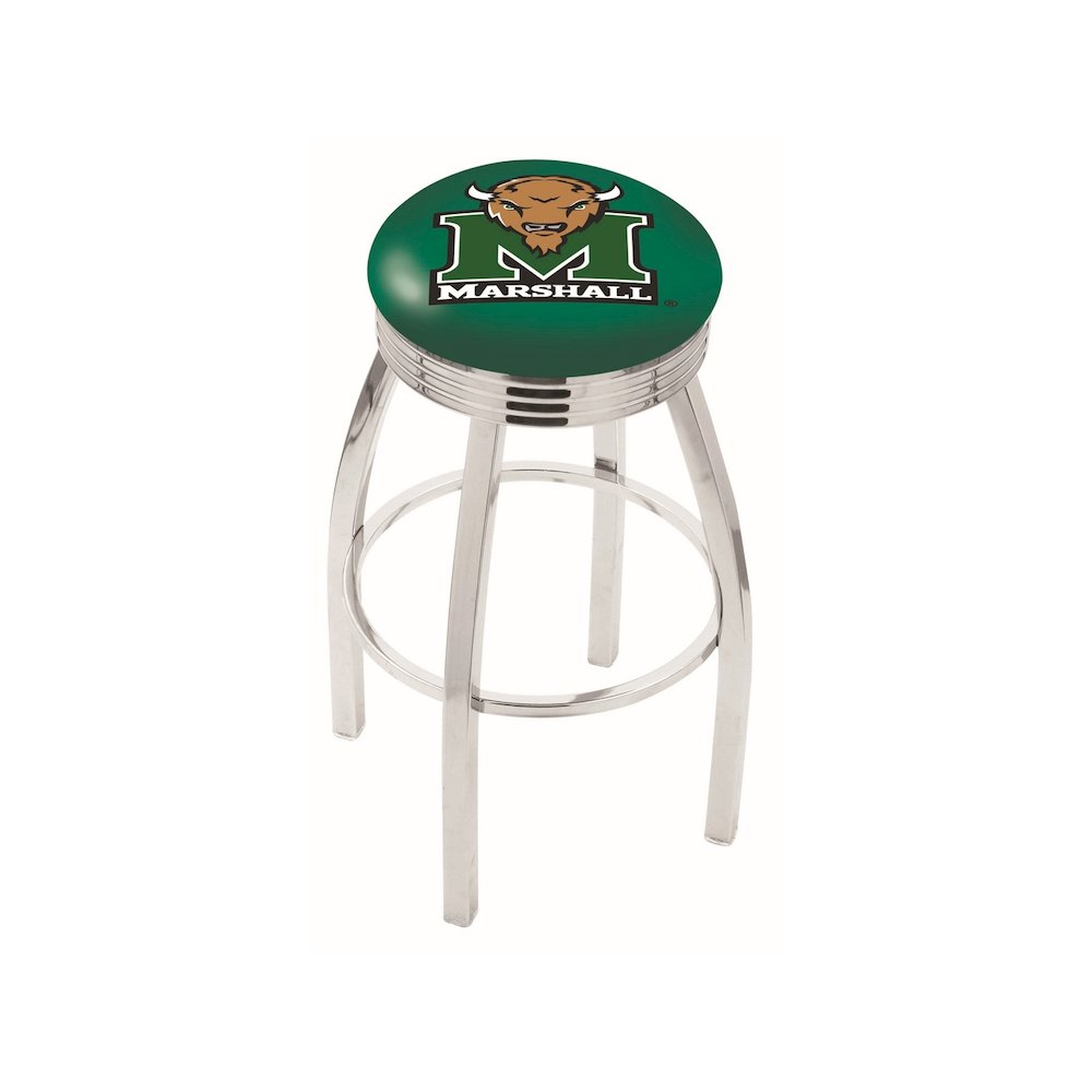 25" L8C3C - Chrome Marshall Swivel Bar Stool with 2.5" Ribbed Accent Ring by Holland Bar Stool Company. Picture 1