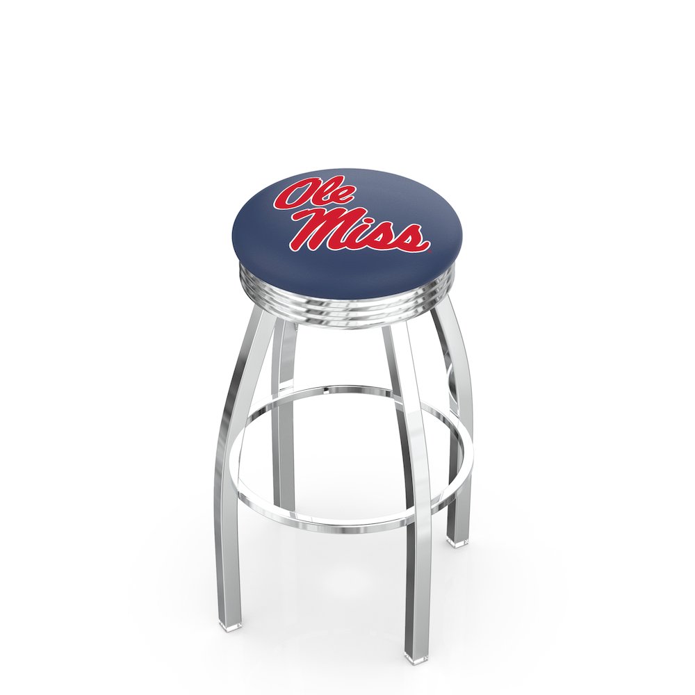 25" L8C3C - Chrome Ole' Miss Swivel Bar Stool with 2.5" Ribbed Accent Ring by Holland Bar Stool Company. Picture 1