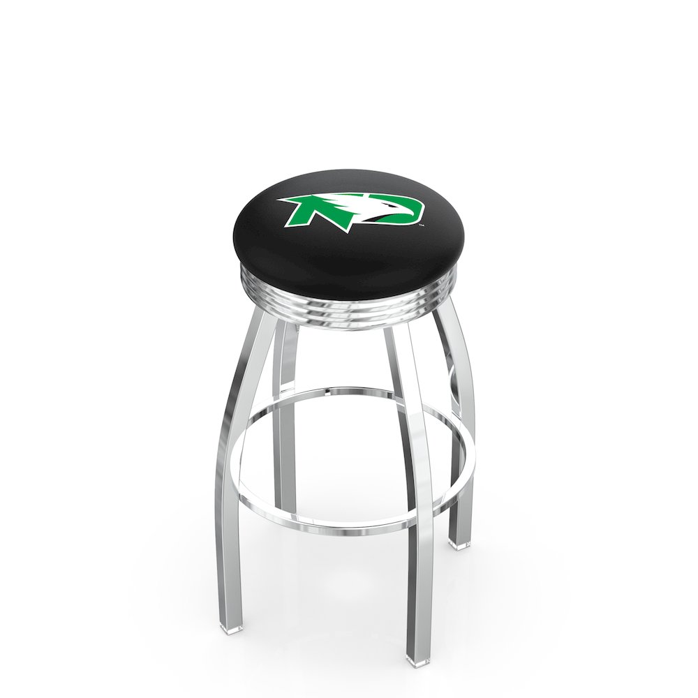 25" L8C3C - Chrome North Dakota Swivel Bar Stool with 2.5" Ribbed Accent Ring by Holland Bar Stool Company. Picture 1