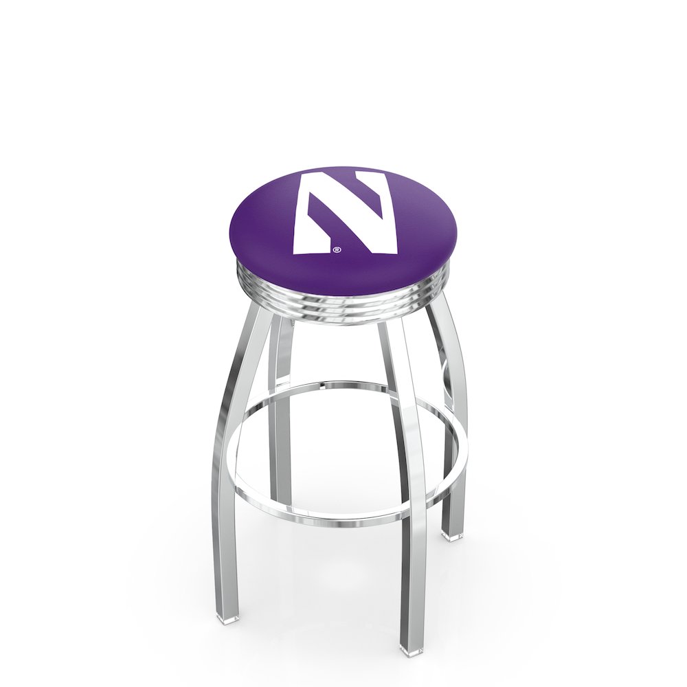 25" L8C3C - Chrome Northwestern Swivel Bar Stool with 2.5" Ribbed Accent Ring by Holland Bar Stool Company. Picture 1