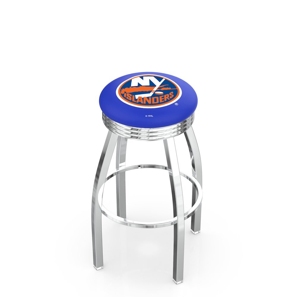 25" L8C3C - Chrome New York Islanders Swivel Bar Stool with 2.5" Ribbed Accent Ring by Holland Bar Stool Company. Picture 1