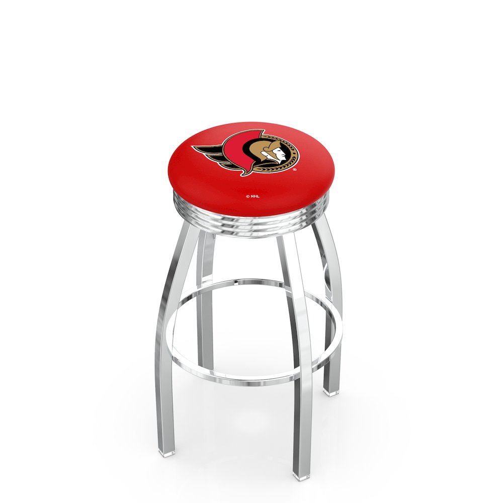 25" L8C3C - Chrome Ottawa Senators Swivel Bar Stool with 2.5" Ribbed Accent Ring by Holland Bar Stool Company. Picture 1