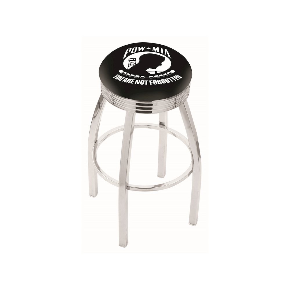 25" L8C3C - Chrome POW/MIA Swivel Bar Stool with 2.5" Ribbed Accent Ring by Holland Bar Stool Company. Picture 1