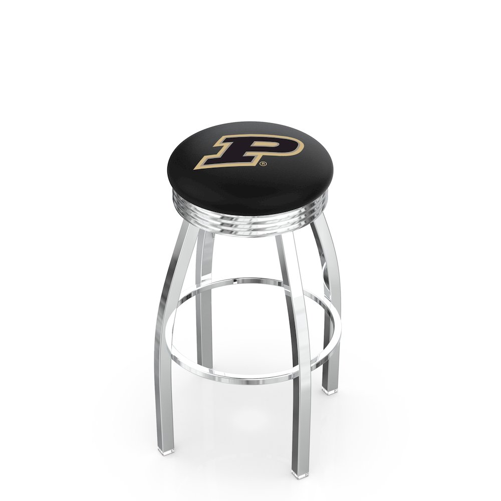 25" L8C3C - Chrome Purdue Swivel Bar Stool with 2.5" Ribbed Accent Ring by Holland Bar Stool Company. Picture 1